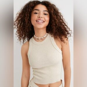 NWT Aerie Cream Ribbed Crop Tank Top